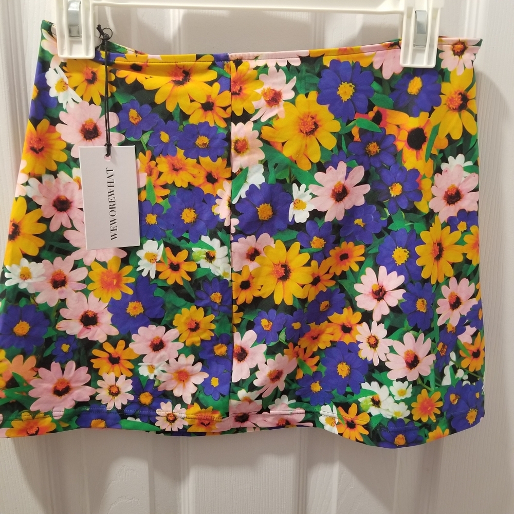 NWT WeWoreWhat Floral Mini Skirt - Blue, Yellow, Pink Bathing suit  Cover Up